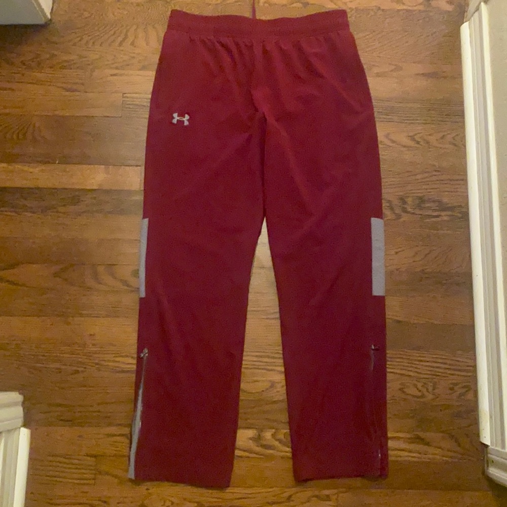 Burgundy and gray sweat pants